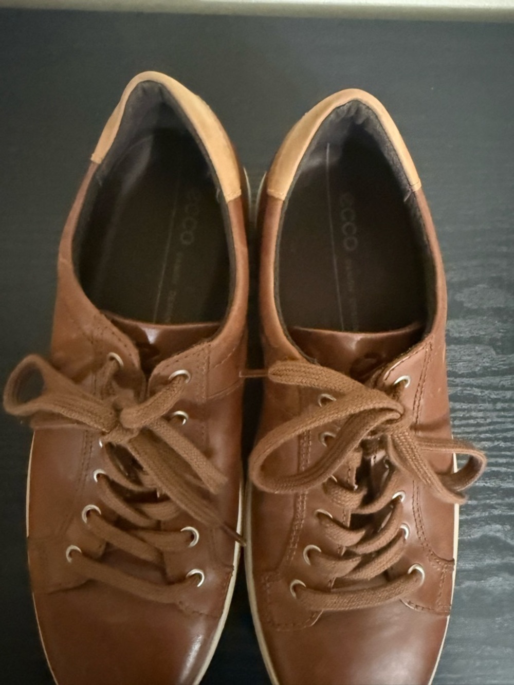 Ecco Soft 7 Shoes Mens Size 10-10.5 EU 44 Brown Leather Lace Up Casual Sneakers - Picture 6 of 7